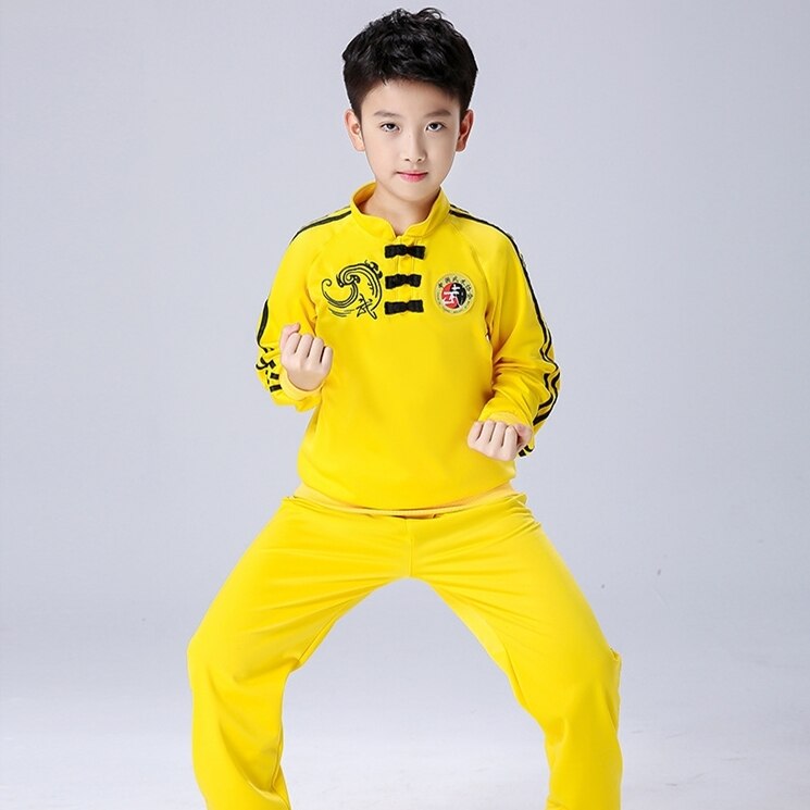Chinese Kleding Traditionele Kleding Tang Pak Baby Boy Meisje Shaolin Kung Fu Wushu Oefening Kostuum Martical Arts Uniformen Sets: Yellow / 140