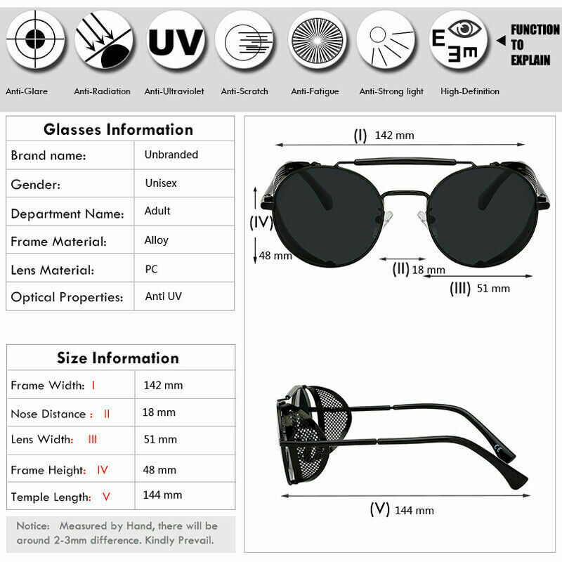 Steampunk lentille ronde lunettes de soleil Blinder Cyber bouclier ombre lunettes en métal