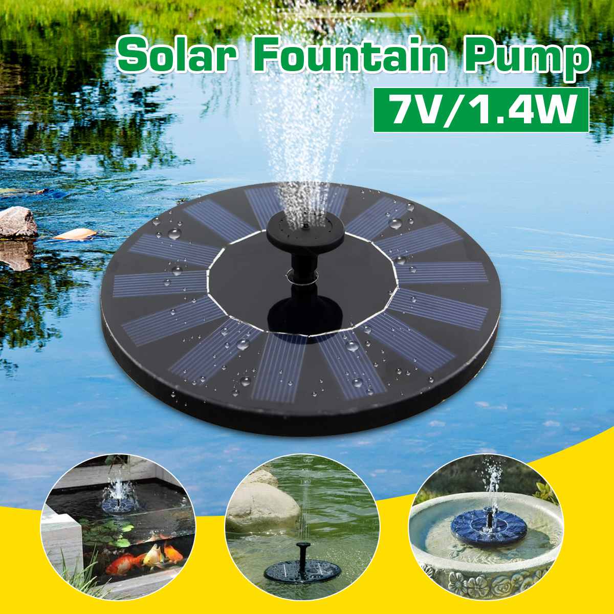 Solar Fountain Bird Bath Patio Landscape Floating Water Pump Outdoor Garden Pool Pond Waterfall Decor Solar Powered Fountain