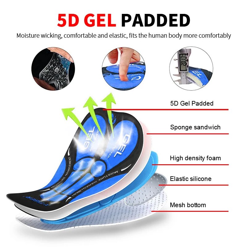 Ropa interior de Ciclismo de X-TIGER para hombre, pantalones cortos con almohadilla de Gel transpirable 5D, antideslizantes, empuñaduras de piernas