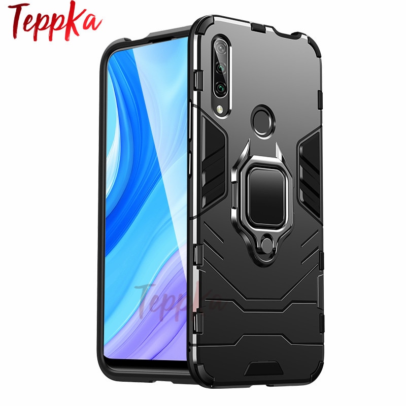 Rügestochen Stoßfest Ring Halfter fallen für Huawei Ehre 9X Prämie fallen Harte PC Weiche TPU hybrid Zurück Abdeckung Für Ehre 9X Globale Coques