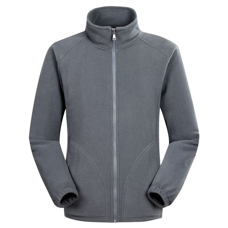 Miesten polar fleece talvitakki tuulenpitävä harjoitus juoksu vetoketju jakki lämmin jalusta kaulus suuret taskut ulkoilu takit: Harmaa / Xl