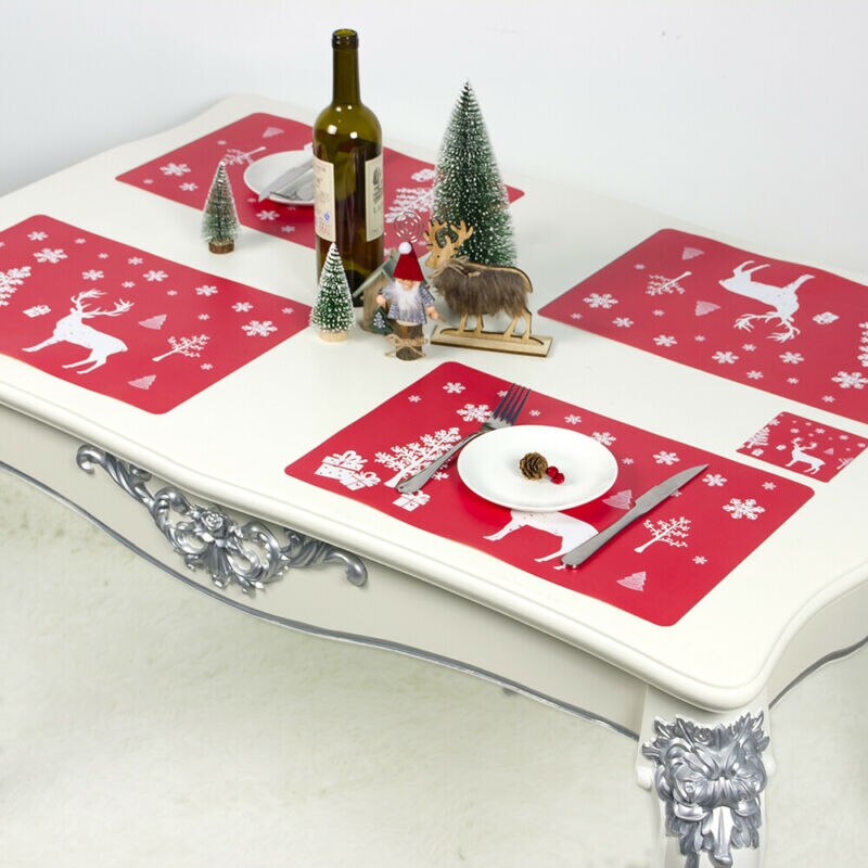 12 stk moderne juleplattemåtter kopunderlag pvc vandtæt bordplademåtte middag rød serviet håndklæder xmas borddekoration