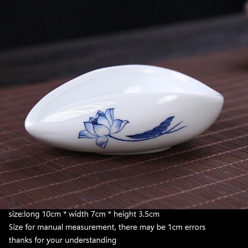 Håndmalet vintage blå og hvid porcelæn cha han kinesisk kung fu te sæt tilbehør hvid keramisk te ske te holder: F