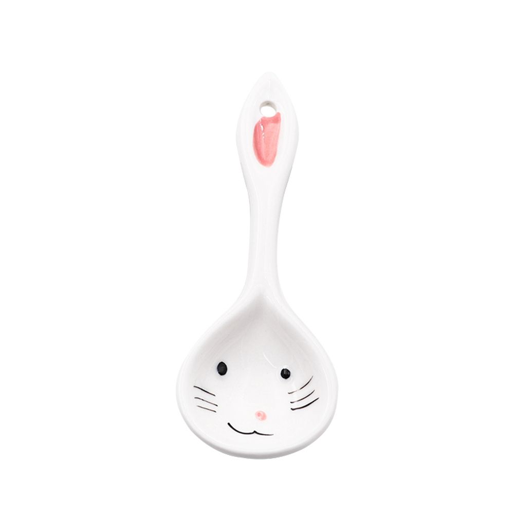 1PC Cute Cartoon Animals Cat Ceramic Spoon For Girls Boys Porridge Soup Spoon Home Restaurant Kitchen Tableware: F