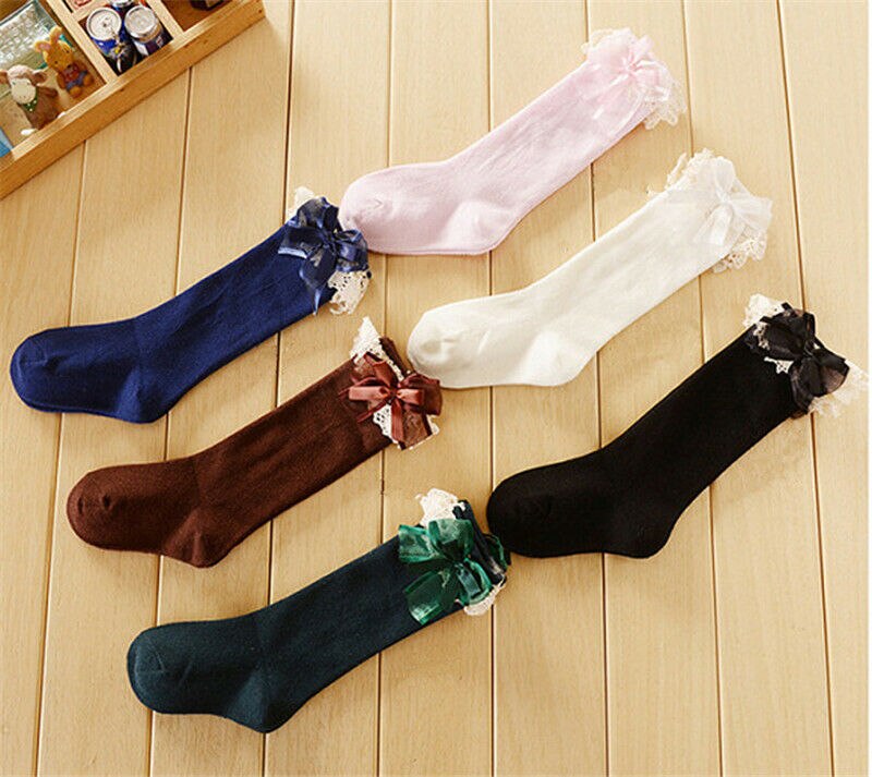 Meisjes baby tutu sokken spaans kniehoge satijnen strik sokken zacht geplooid kinderen 0-6 y