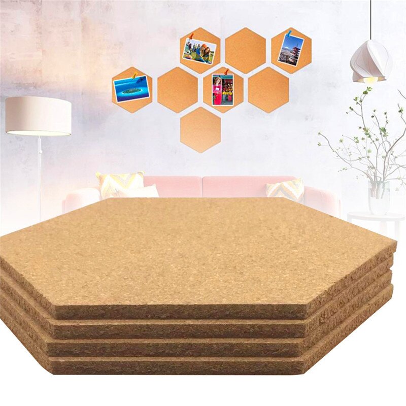 8/16/24 Pcs Ffice Thuis Hout Foto Achtergrond Hexagon Stickers Zelfklevende Kurk Boord Tegels Muur Tekening Bulletin boards