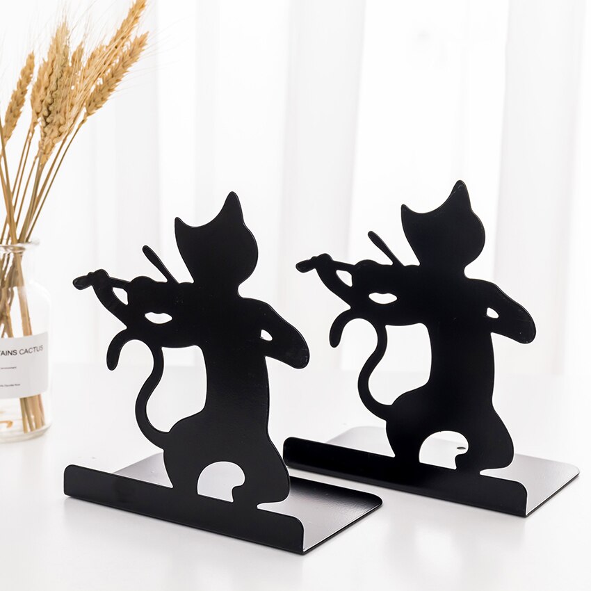 Sujetalibros de Metal con forma de gato, soporte decorativo para libros, color negro, y la Oficina para el hogar, 1 par