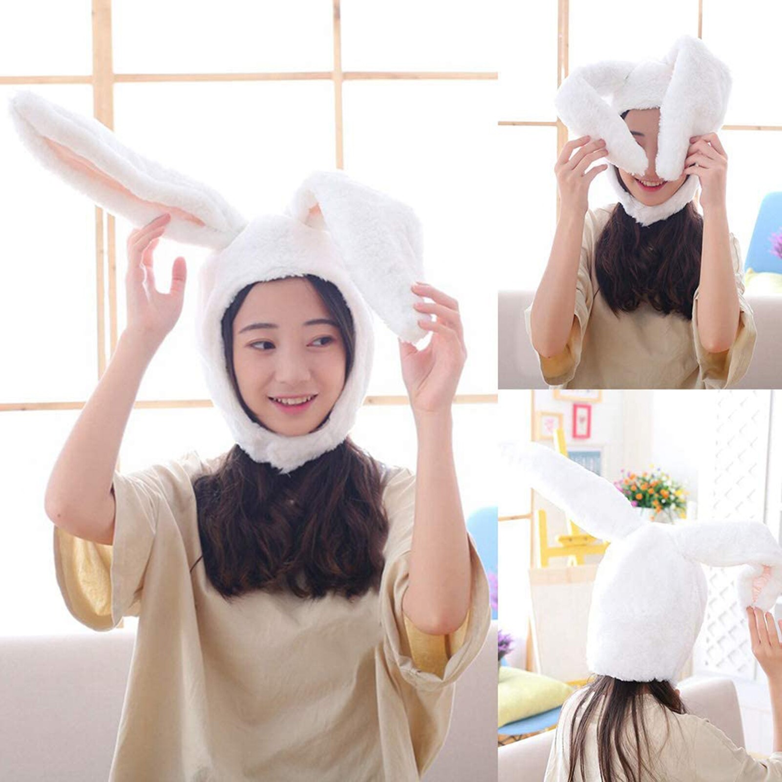 Cute Girls Hat Plush Rabbit Bunny Ears Hat Earflap Cap Head Warmer Photo Supplies Hat with earflaps bunny hat Headgear Hats