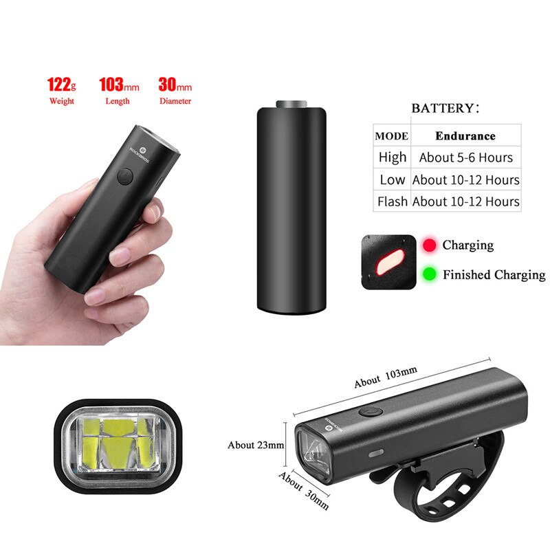 ROCKBROS LED Bike Light USB Oplaadbare Fiets Licht Regendicht Aluminium Ultralight Zaklamp 2000mAh MTB Voorlamp Koplamp