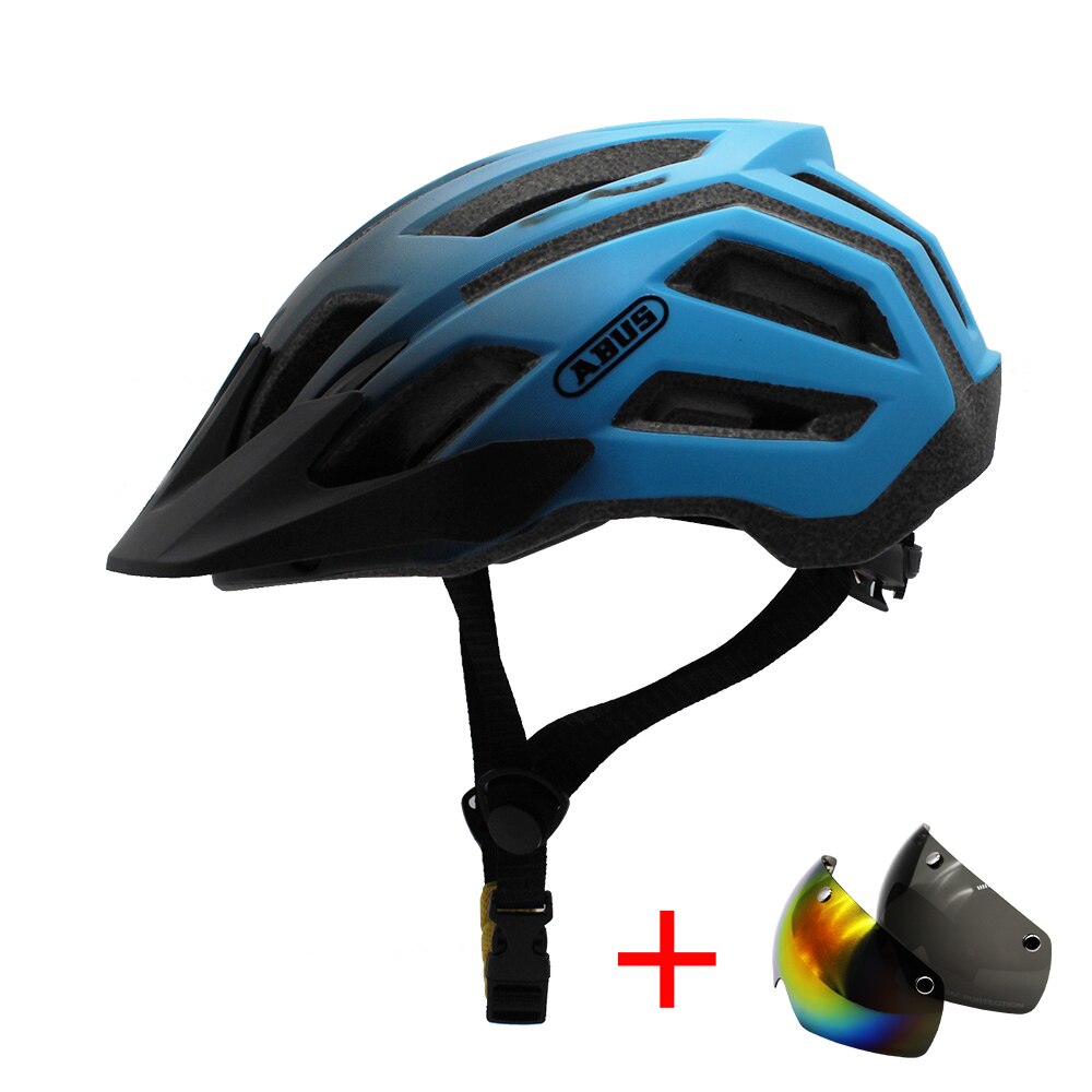 Bicycle Helmet Men EPS Integrally-molded Breathable Cycling Helmet Women Goggles Lens Aero MTB Road Bike Safety Helmet: black blue 2lens