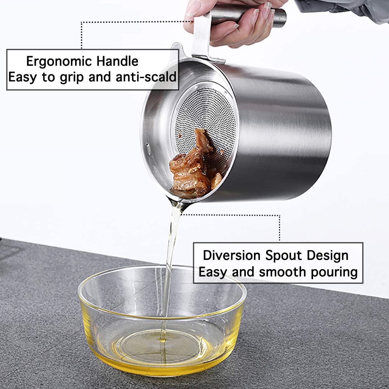 Rvs Olie Zeef Pot Container Opslag Kan Met Filter 1.2L Koken Olie Opslag Pot Keeper Voor Koekenpan Keuken Gereedschap