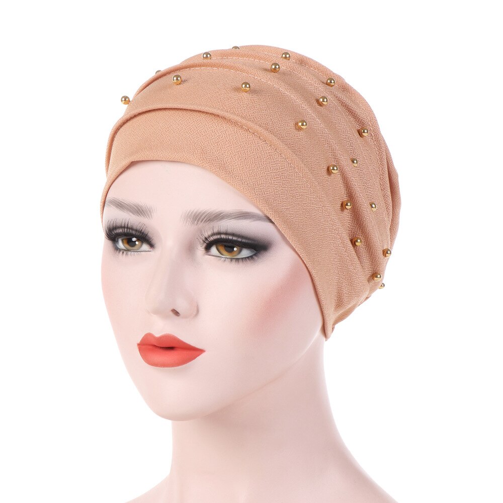 Muslimi turbaani naisille puuvilla turbante mujer chemo hattu syöpä päähineet tavallinen turbaani hijab femme musulman turbans helmikoristelu: 4