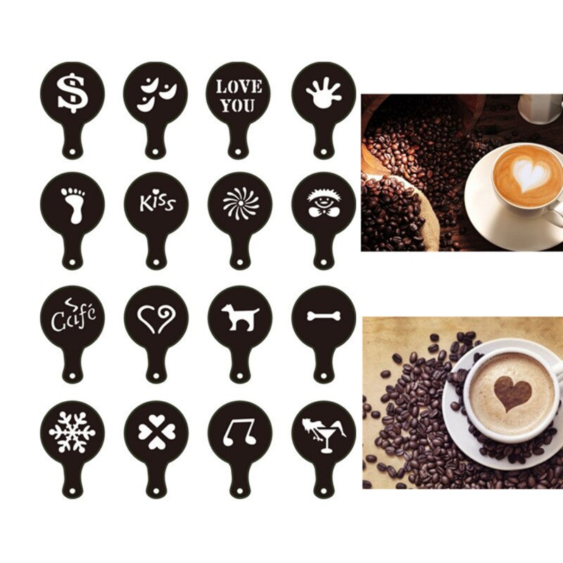 Molde para capuchino con estampado de café, plantillas para Tartas, azúcar en polvo, Chocolate, Chocolate y Chocolate, 8/16 piezas: C 16pcs
