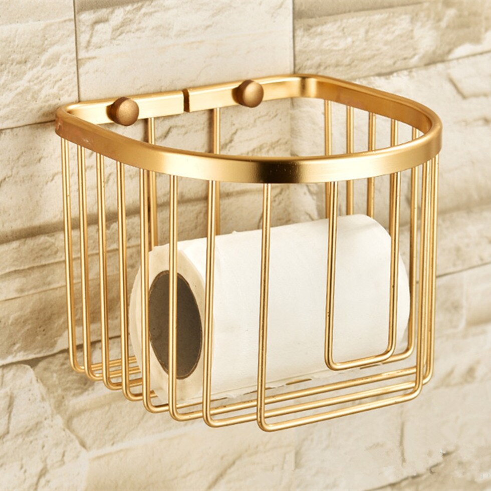 Bathroom Gold Shelf Paper Holder Shower Caddy Wall Mount Aluminum Tissue Box Shampoo Holder Toilet Shelves etagere repisa