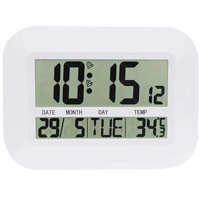 Digitalt vægur ur batteridrevet enkel stor lcd vækkeur temperatur kalender dato dag til hjemmekontor: Default Title