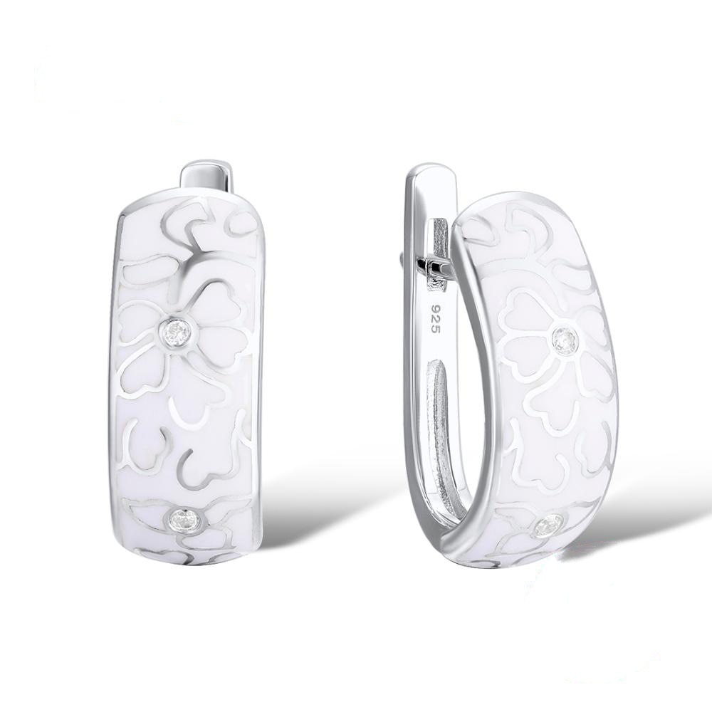 Unikke vintage glatte hvide keramiske emalje sølv smykker sæt til kvinder sarte blomstermønster bryllup smykker sæt