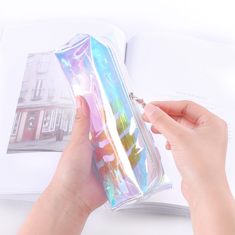 1pcs kawaii Simple transparent pencil box cute Pink pattern Office Student pencil boxs School Supplies Pen Box Astuccio Scuola