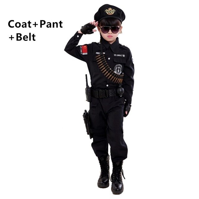 Jongens Politieagenten Kostuums Kinderen Cosplay voor Kinderen Leger Politie Uniform Kleding Set Lange Mouwen Vechten Prestaties Uniformen: 3pcs / 14T