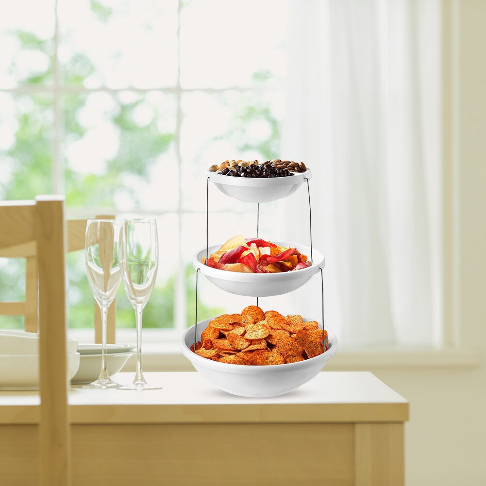 Buffet Presentation Tray 3 Tiers Fruit Plate Desserts Holder Telescopic Serving Tray Storage BasketFruit Bowl Table Plates
