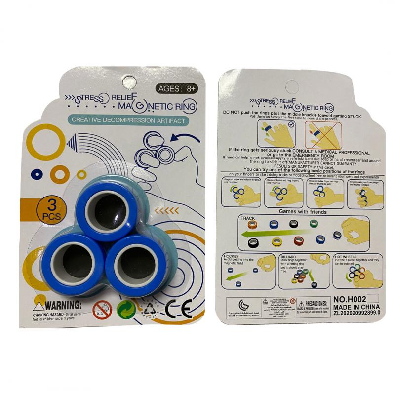 3 stk tilfældige farve magnetiske ringe stress relief ring dekompression ring til angst autisme relief legetøj