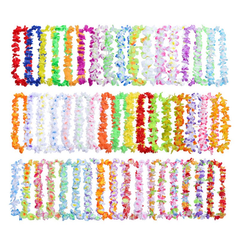 50 unids/lote Leis hawaianos guirnalda Artificial collar Hawaii flores Leis diversión de la Playa Corona suministros DIY Decoración