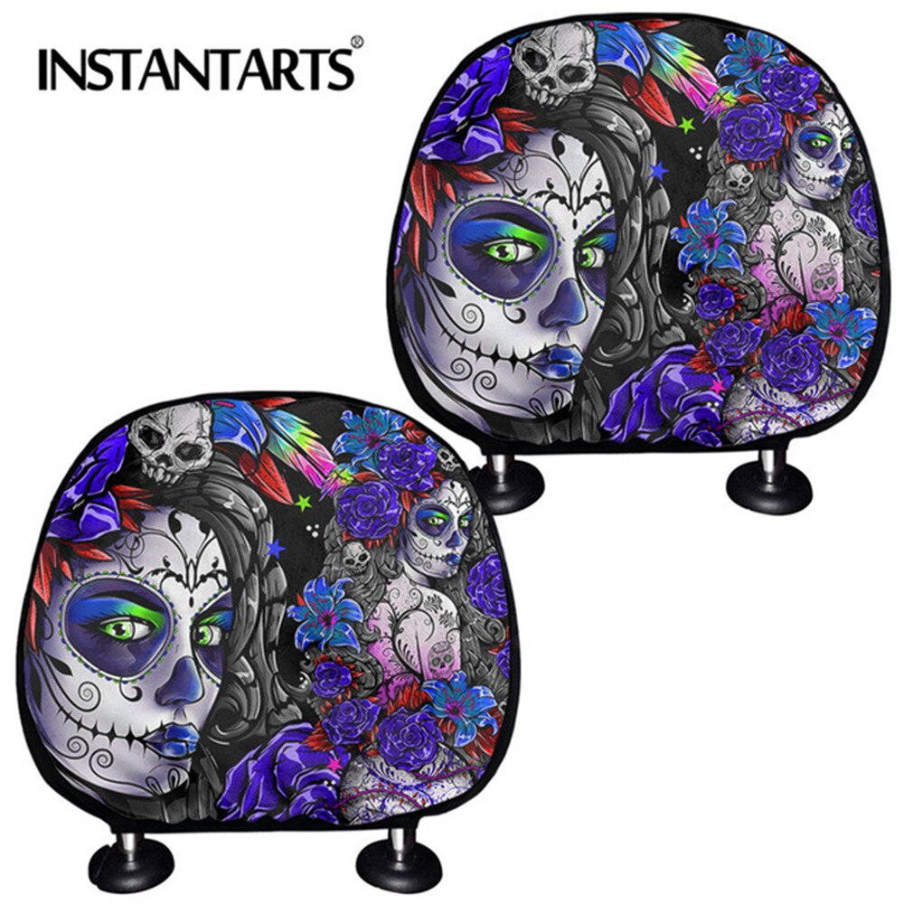INSTANTARTS Day of Dead Car Seat Headrest Covers Sugar Skull Pattern Breathable Protective Rest Cushion Covers Universal: HTAA0218D1