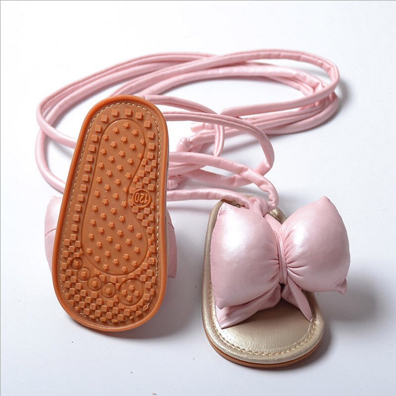 Barn baby pige metallic bowknot dekor gladiator sandaler sko