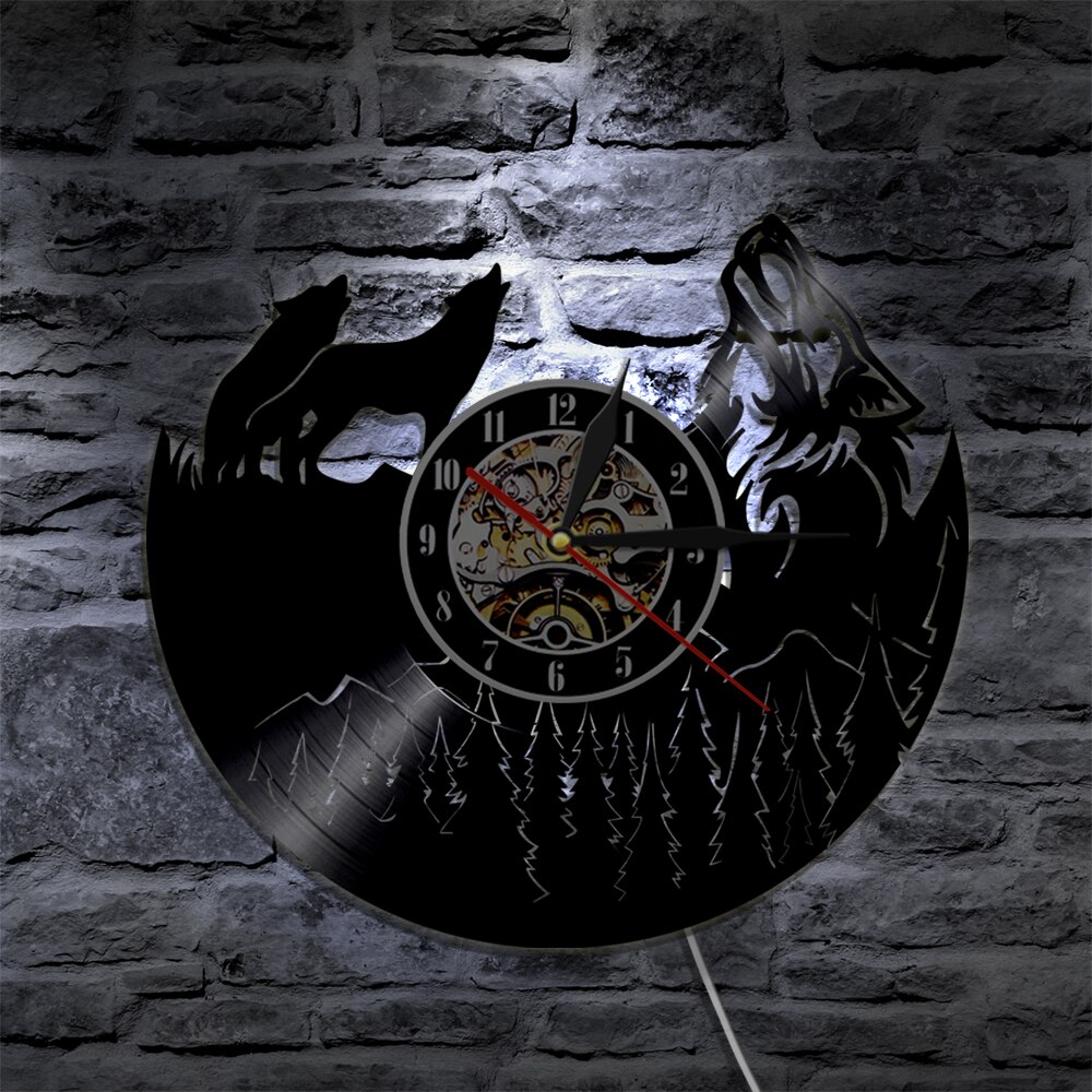 1Piece Wolf Group Vinyl Clock Record Animals LED B... – Grandado