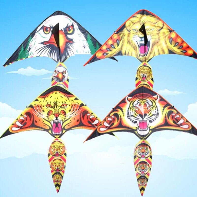 Cometa de alas duras de Tigre/León para niños, juguete de vuelo de cometas de nailon para exteriores, para acrobacias, Surf con barra de Control y línea