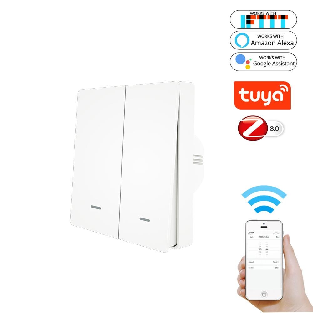 Tuya inteligente zigbee gateway hub kit pir porta & janela temperatura & sensor de umidade automação residencial cena alarme segurança vida inteligente: Zigbee Switch 2 Gang