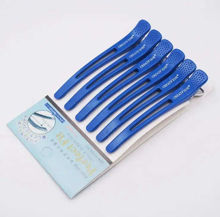Pinzas para el cabello de cocodrilo, pinzas de peluquería, pinzas de sección, horquilla de cocodrilo para peluquero, herramientas de estilismo de salón, accesorios para el cabello, 6 uds.: Azul