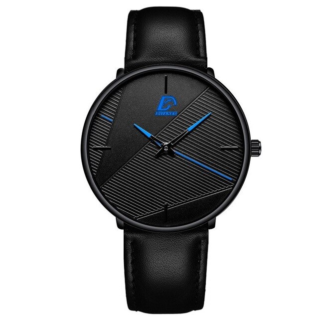 Herreure simple mænd business ultra tyndt rustfrit stål mesh bælte quartz ur minimalistiske armbåndsure til mænd: L sort blå