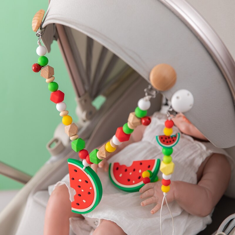 Bite Beten Watermeloen Bijtring Kinderen Armband Speelgoed Rammelaars Tepel Clips Kinderwagen Ketting Kettingen Baby