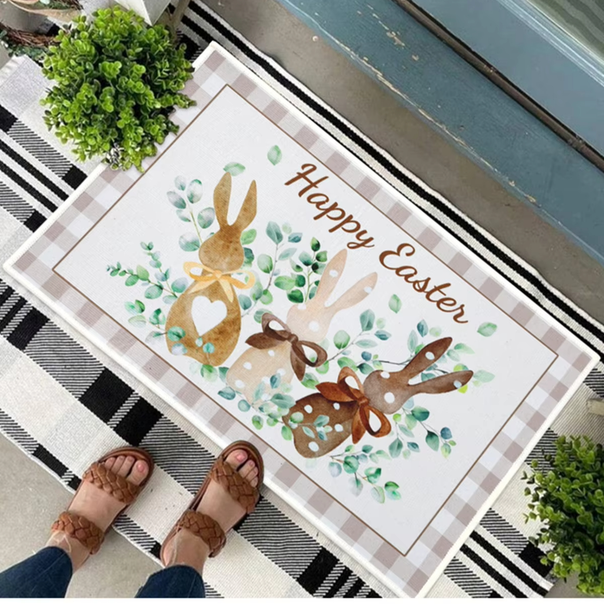 1Pc Crystal velvet Lovely Happy Easter Door Mat Motif Entrance Pad Bath Rug Area Carpet For Kitchen Balcony Terrace Home Decor