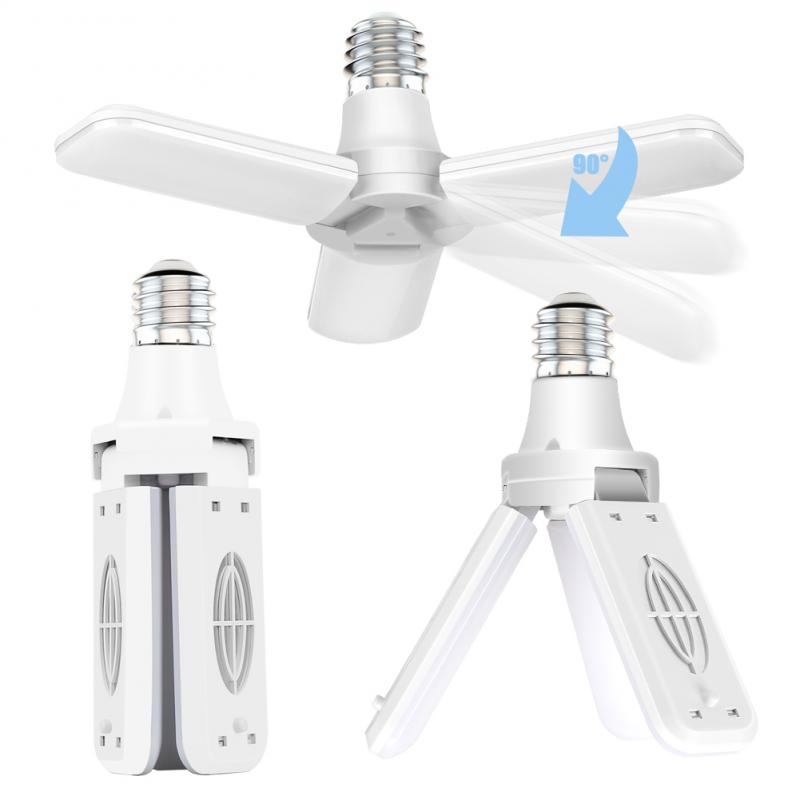 1pc Trefoil Four Leaf Led Bulb E27 38W Led Lamp Ceiling Fan 220V Foldable Fan Blade Angle Adjustable For Home Garage Lighting