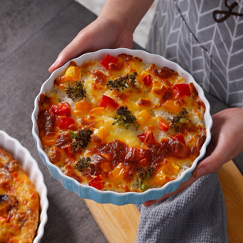 Plato de cerámica para hornear Pizza, 8 pulgadas, redondo, Occidental, cuenco para horno, grueso, resistente al calor, microondas, sartenes para Pizza