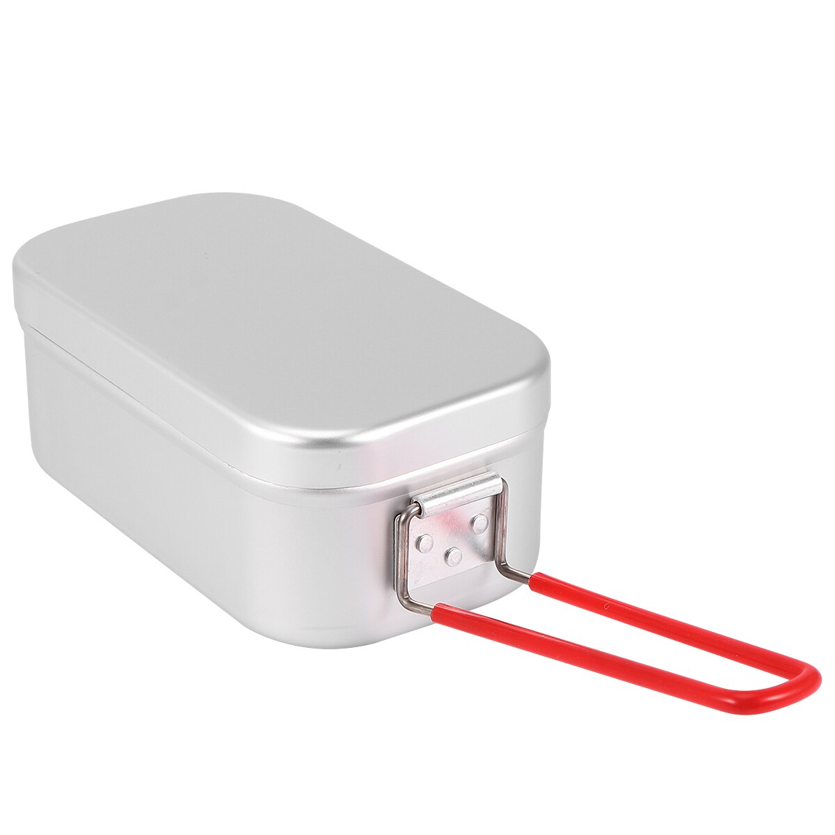 1Pc Aluminum Lunch Box With Red Folding Handle Portable Bento Box Mini Food Container for School Office Camping