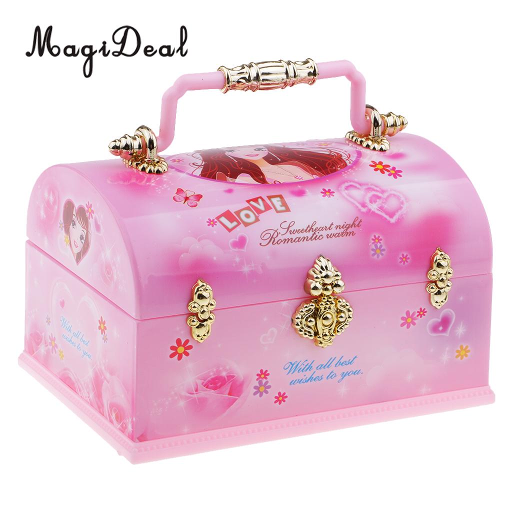 MagiDeal Wind Up Mechanical Rotating Music Box Jewelry Storage Case Chest with Mirror Home Table Ornaments for Girlfriend