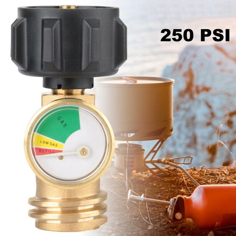 2Pcs Propane Gas LP Tank Bottle Gauge Gas Grill BBQ RV Pressure Adapter Meter Indicator Brass Copper