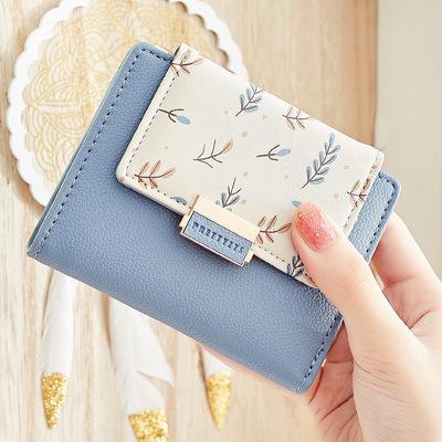 Fresh Flower Small Wallet Women Soft Leather Ladies Purse Brand Short Female Wallet Girl Cartera Coin Purse: Blue