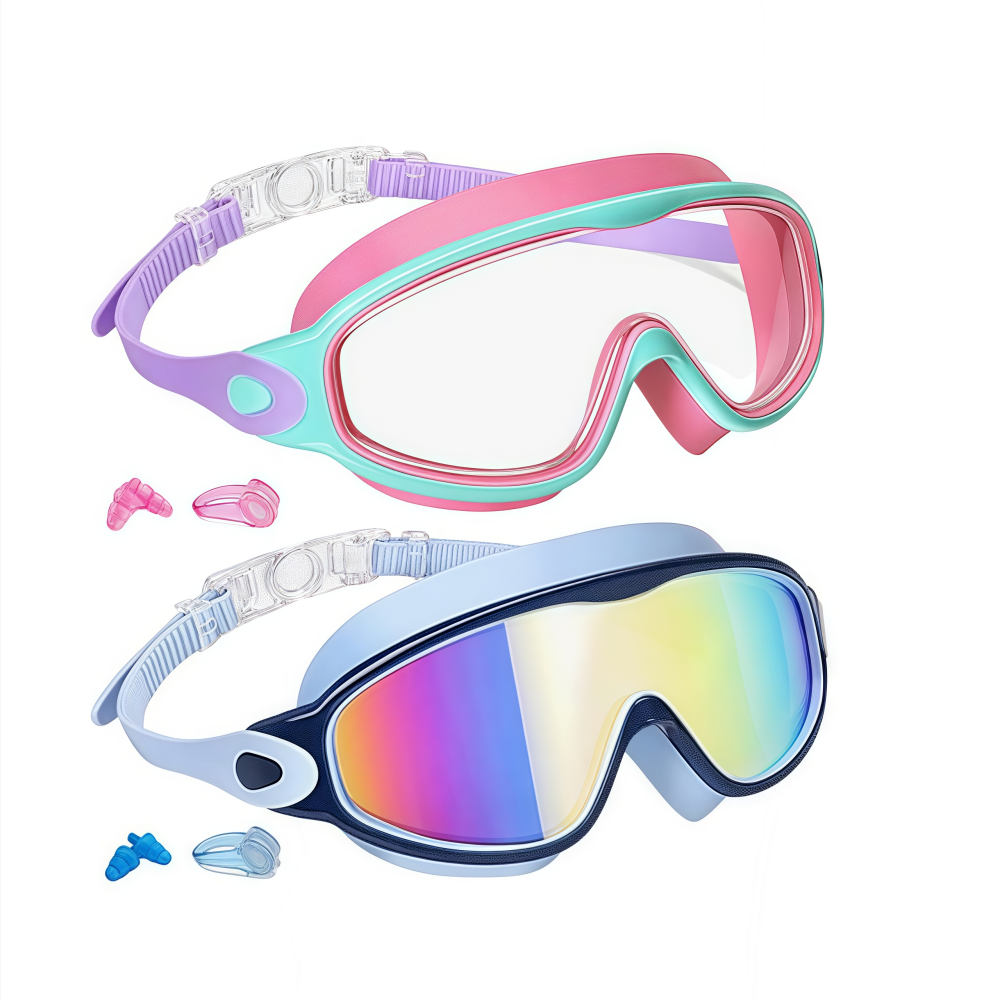 Kids Large Frame Swimming Goggles Colorful Anti-Fog UV380 Protection Clear Vision Goggles for Children And Youth (3-14 Years)