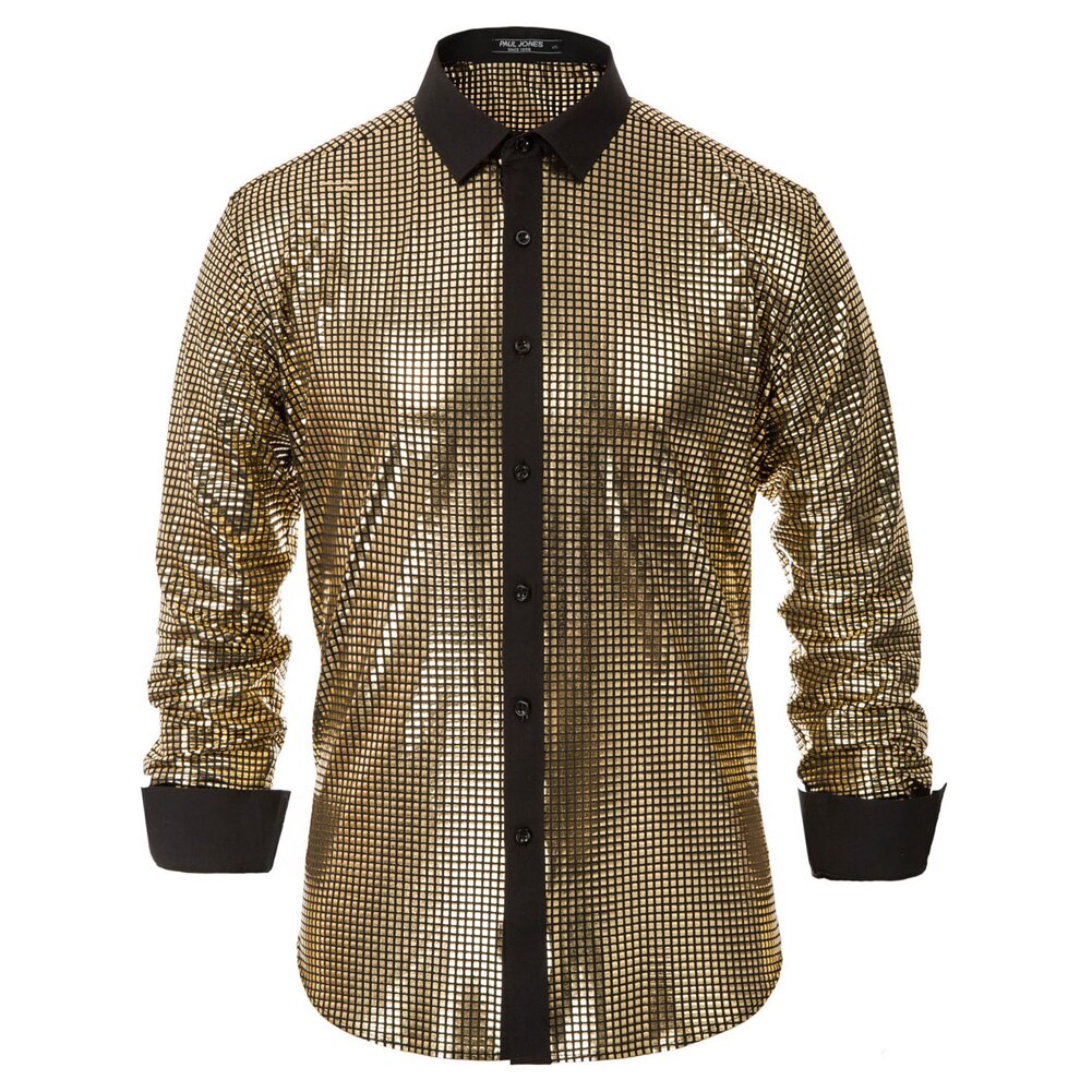 Men Shiny Shirt 70s Disco Party Costume Long Sleev... – Grandado