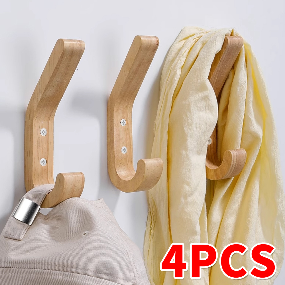Ganci appendiabiti in legno da parete, resistenti, doppi, con viti, in rovere naturale vintage, accessori per camera da letto