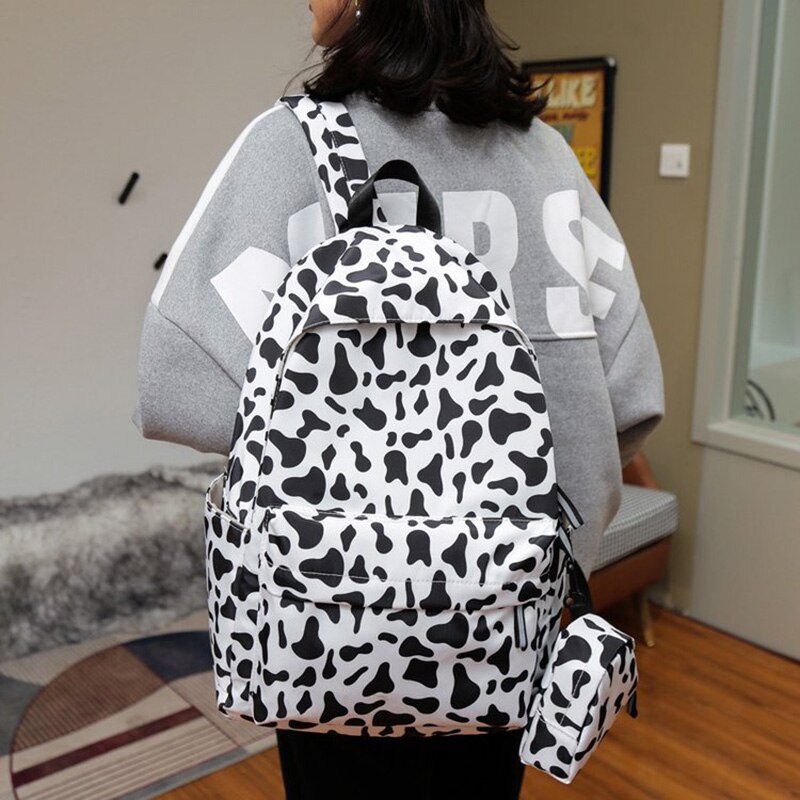2PCS Nylon Backpack Women Zebra Pattern Daypack Laptop Bag Travel Shoulder bag Large Capacity Outdoor Student School Bag