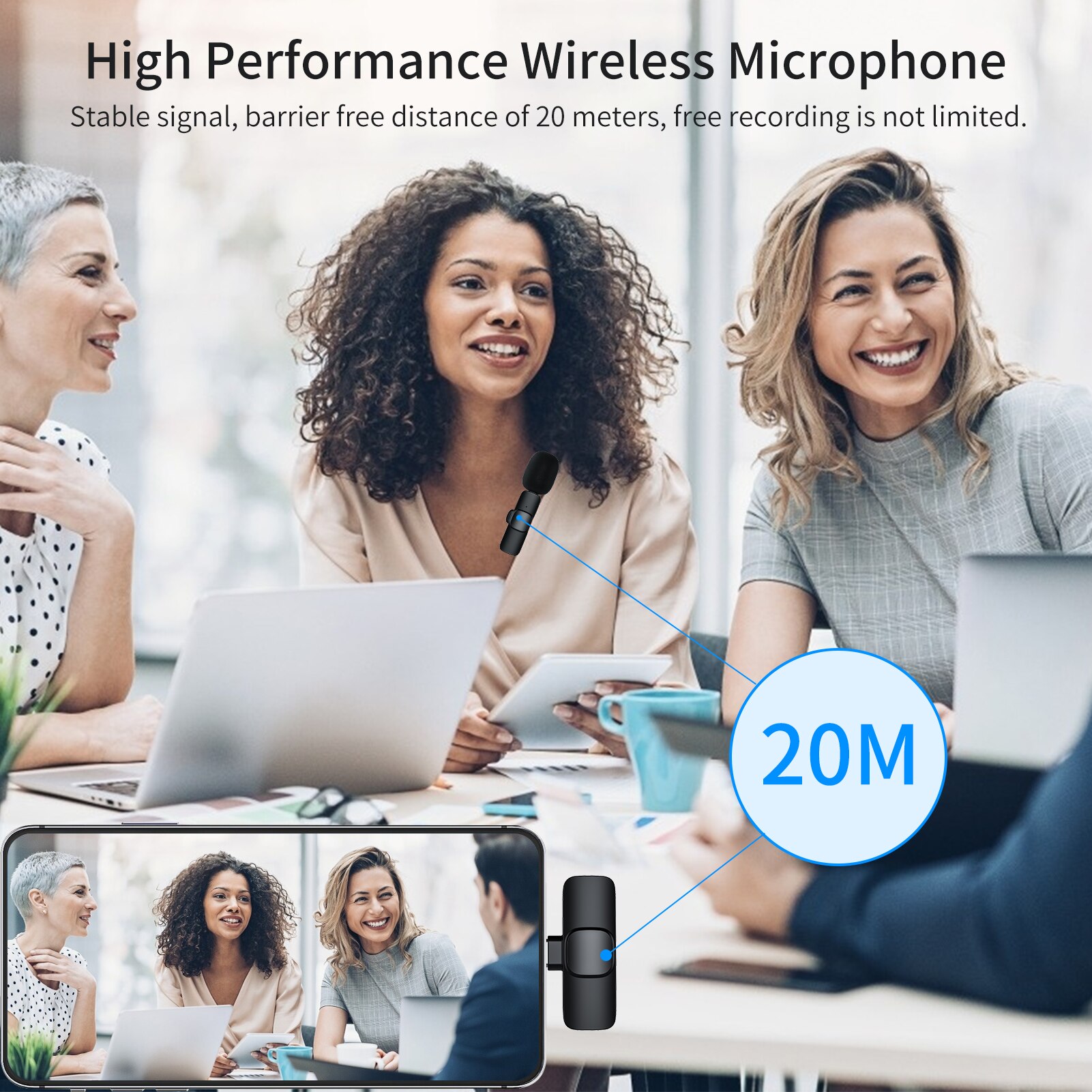 Mini-funk-lavalier-mikrofon mit omnidirektionaler ansteckmikrofonierung und rauschunterdrückung, kompatibel mit android-smartphones und tablets (typ-c).