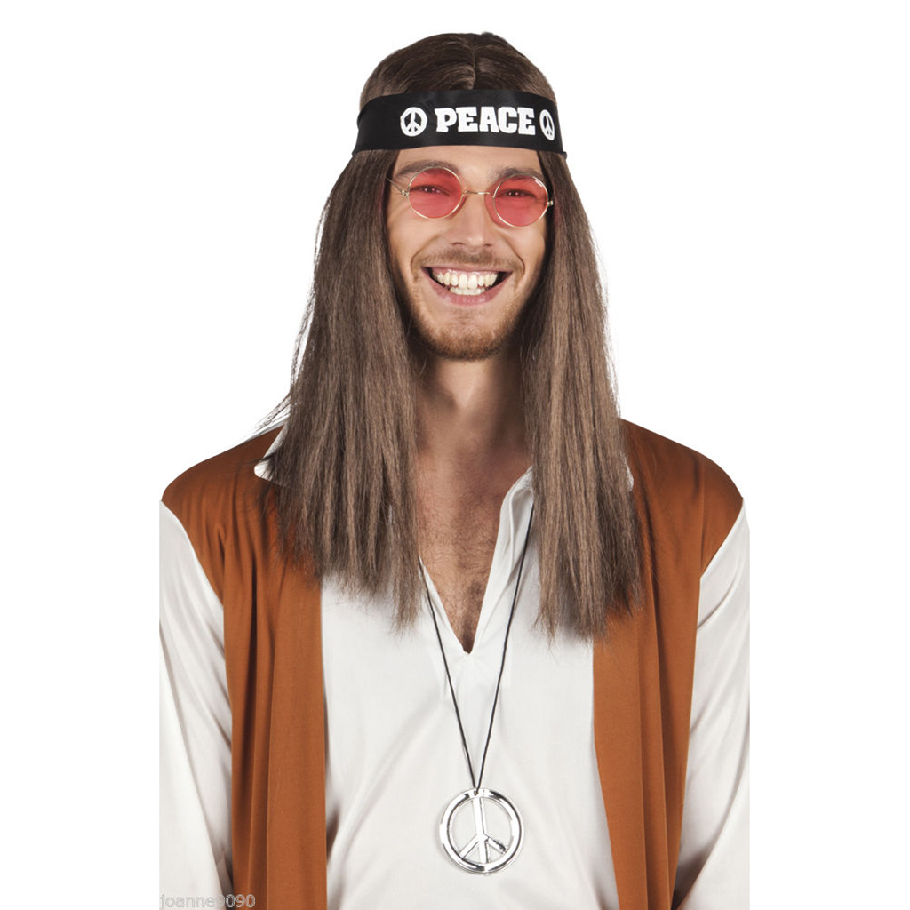 Hippy 60s 70s Headbands with Glasses Necklace Fancy Dress Costume Accessory for Men