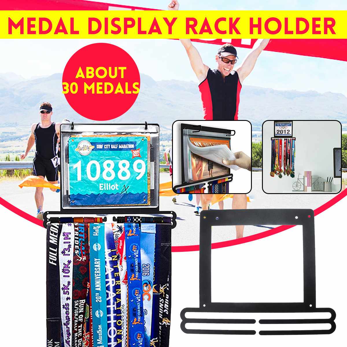 Medaille Houder Marathon Medaille Display Hanger Sport Medaille Houder Display Hanger Running Sport Met Bib Medaille Houder