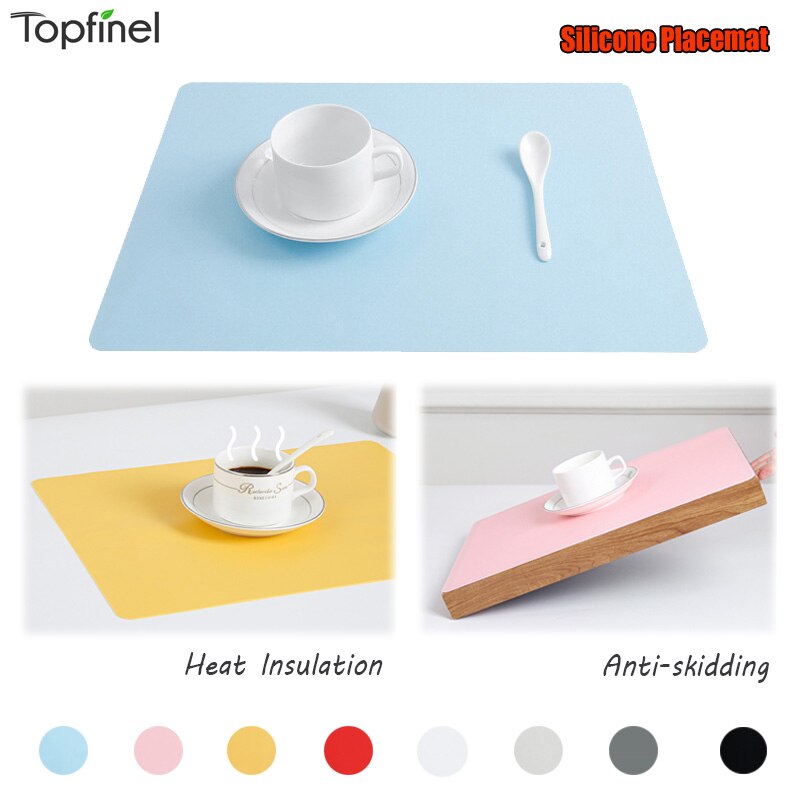 Set of 4 Silicone Placemats for Kitchen Dining Table Mat Set Heat Insulation Anti-Skidding Washable Durable Waterproof Kids Grey