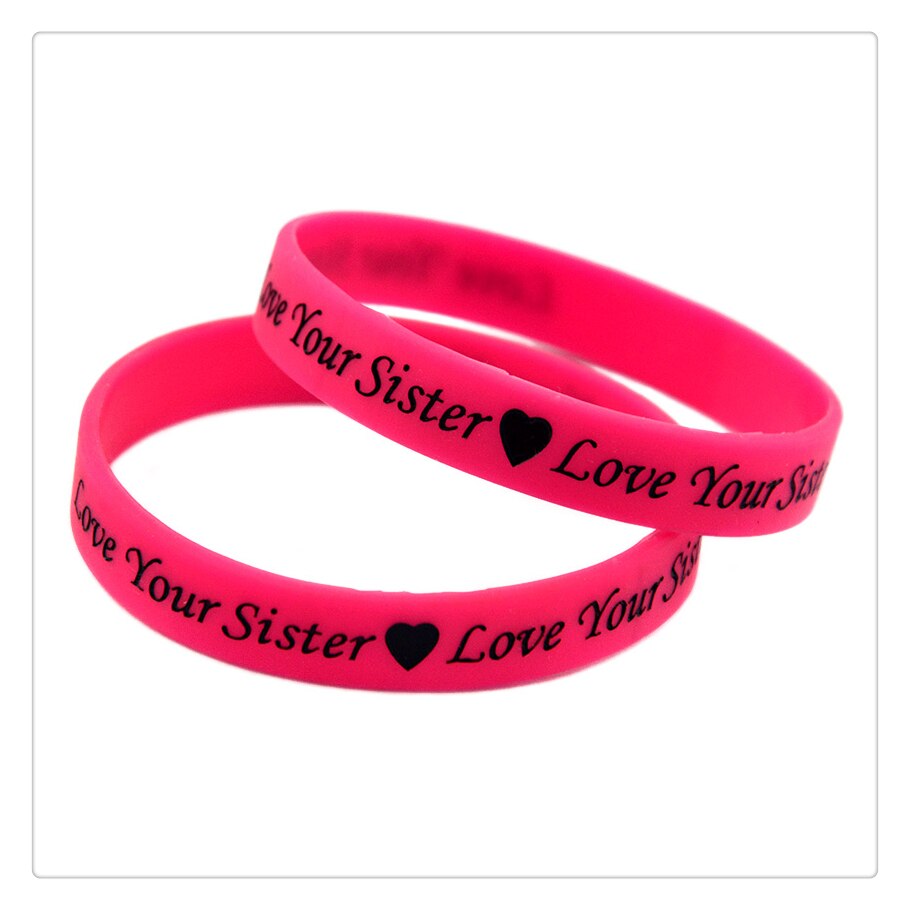 OBH – Bracelet Love Your Sister en Silicone rose, 50 pièces, gaufrage et remplissage de couleur